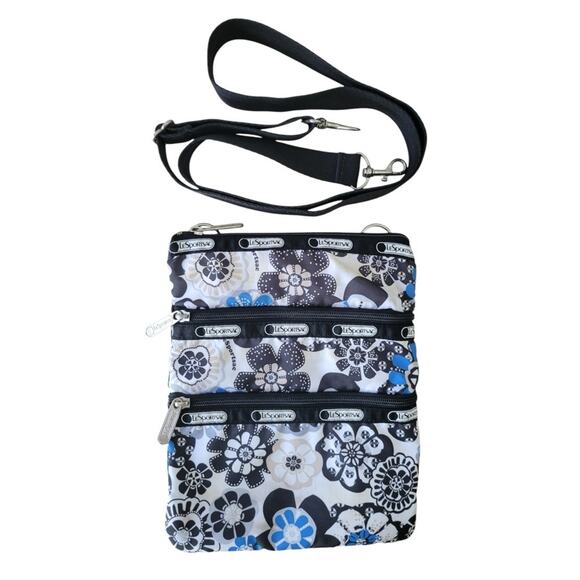 LeSportsac Floral Crossbody Bag - Black and Blue - Picture 1 of 5